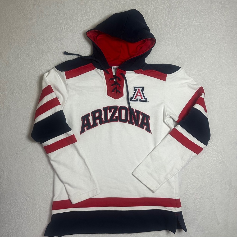 Champion University of Arizona Wildcats Hockey Jersey Hoodie Mens Medium Lace Up